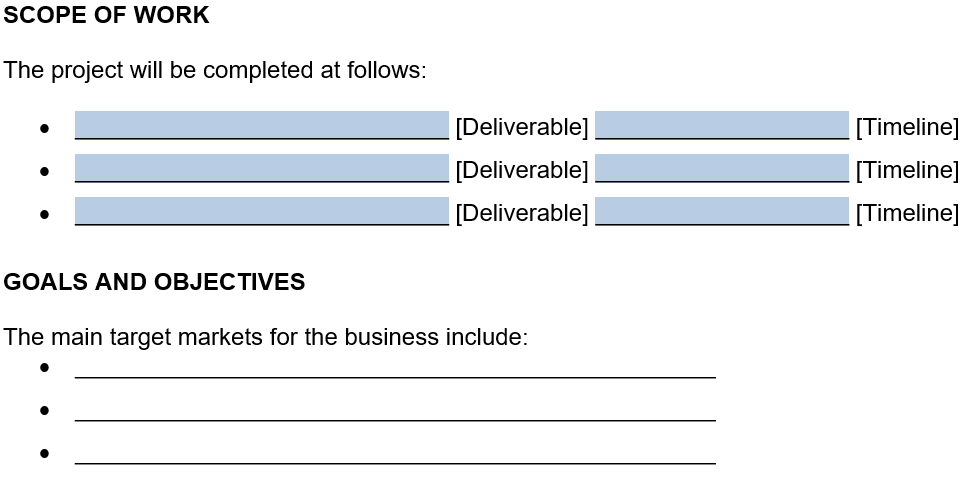 An example of where to include project details in our business proposal template.