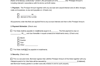 Sample of a promissory note template for personal loans