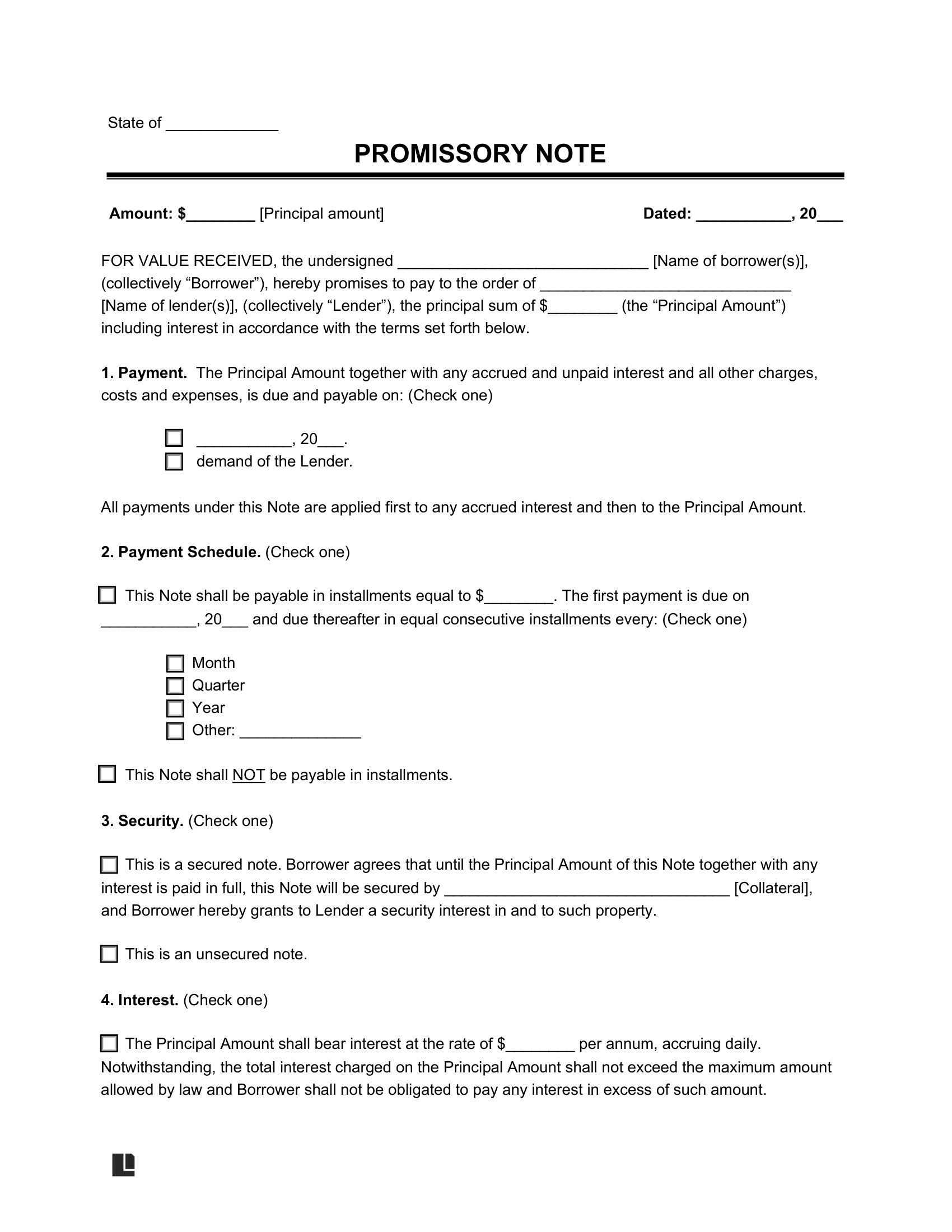 promissory note template