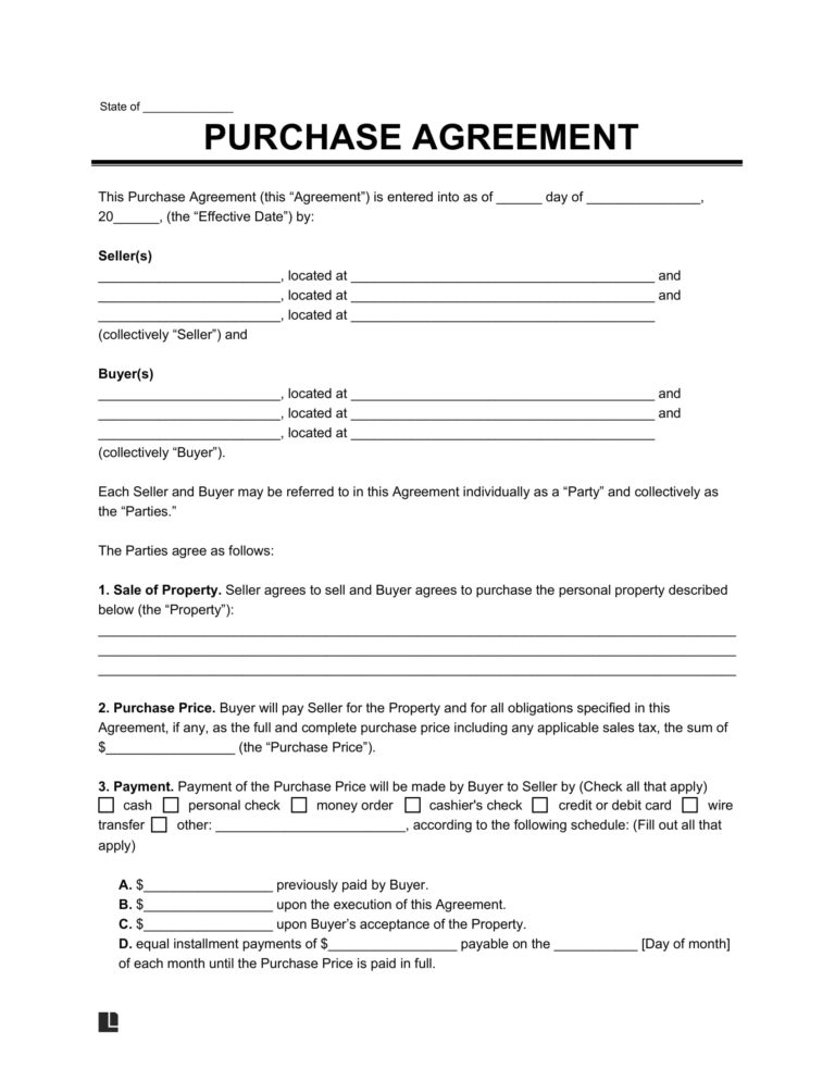 Free Purchase Agreement Template | PDF & Word