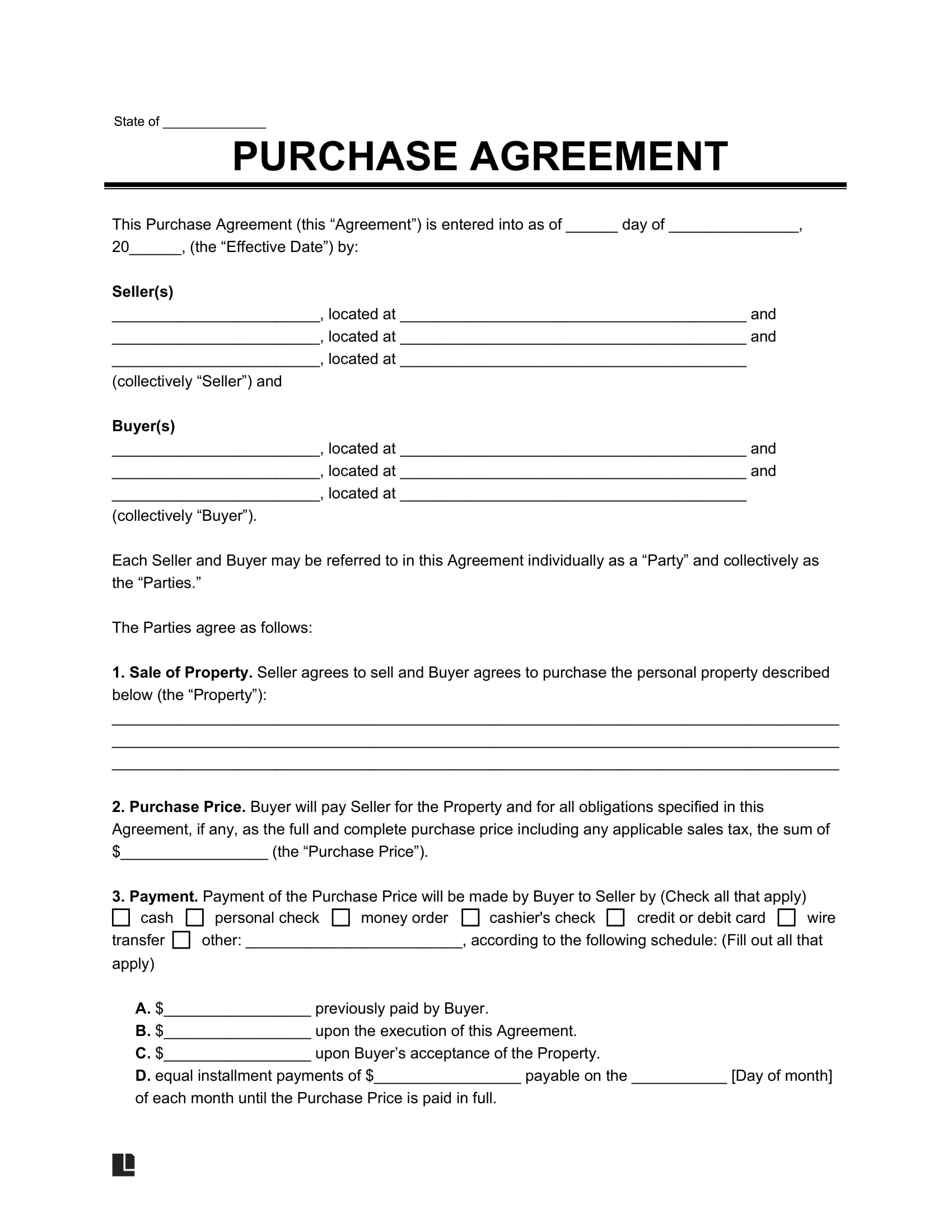 Free Purchase Agreement Template
