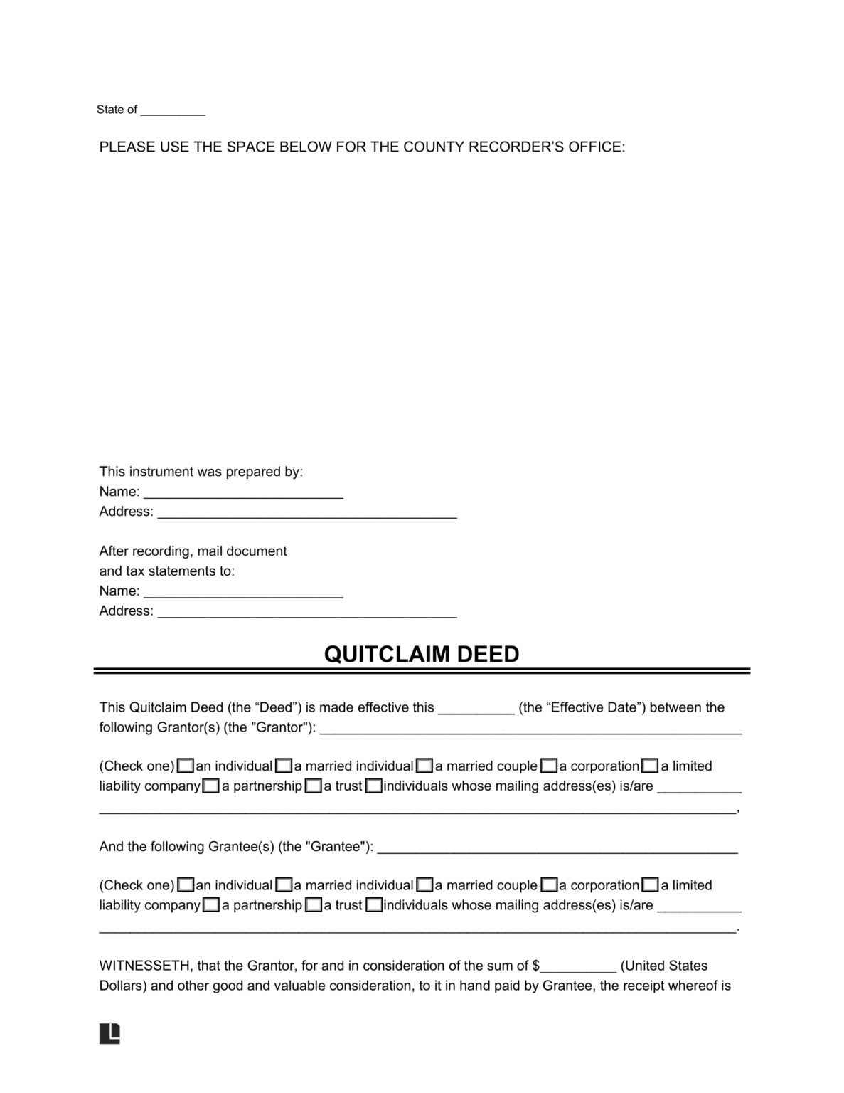 Free Quitclaim Deed Form | Printable PDF & Word