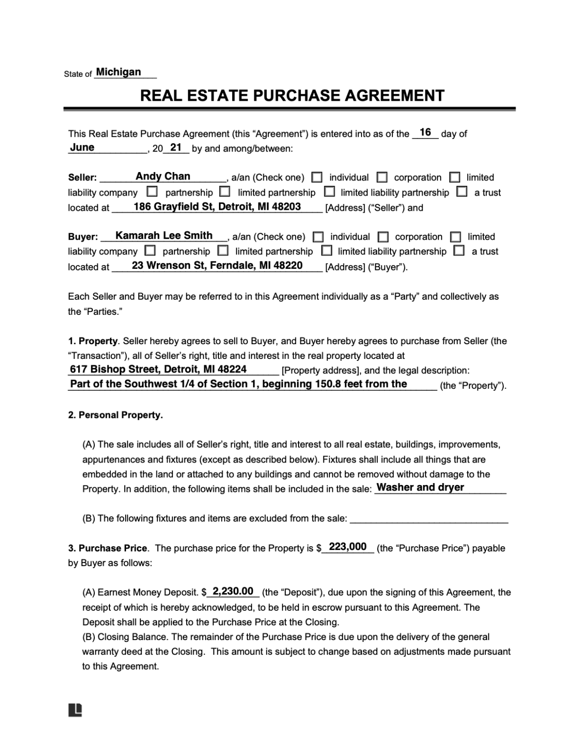 Free Real Estate Purchase Agreement Template PDF Word