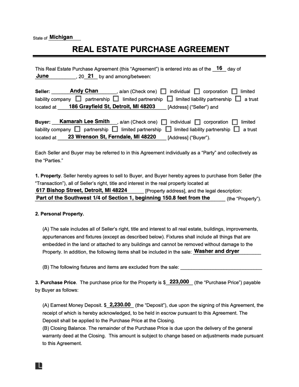 Real Estate Purchase Agreement Form Legal Templates   Real Estate Purchase Agreement Sample 1 1187x1536 