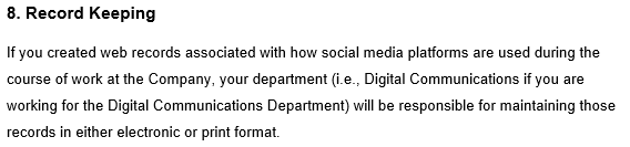 social media policy record keeping section