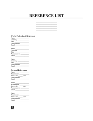 reference list template