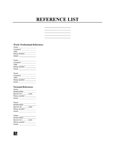 reference list template