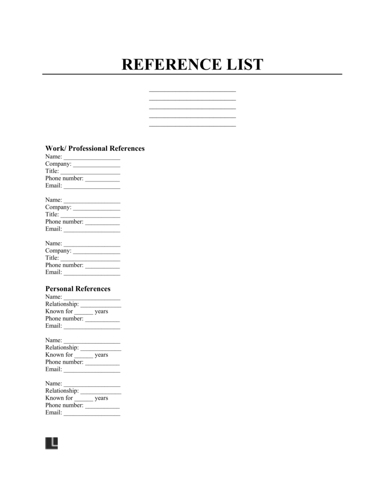 Free Reference List Template Downloadable PDF Word