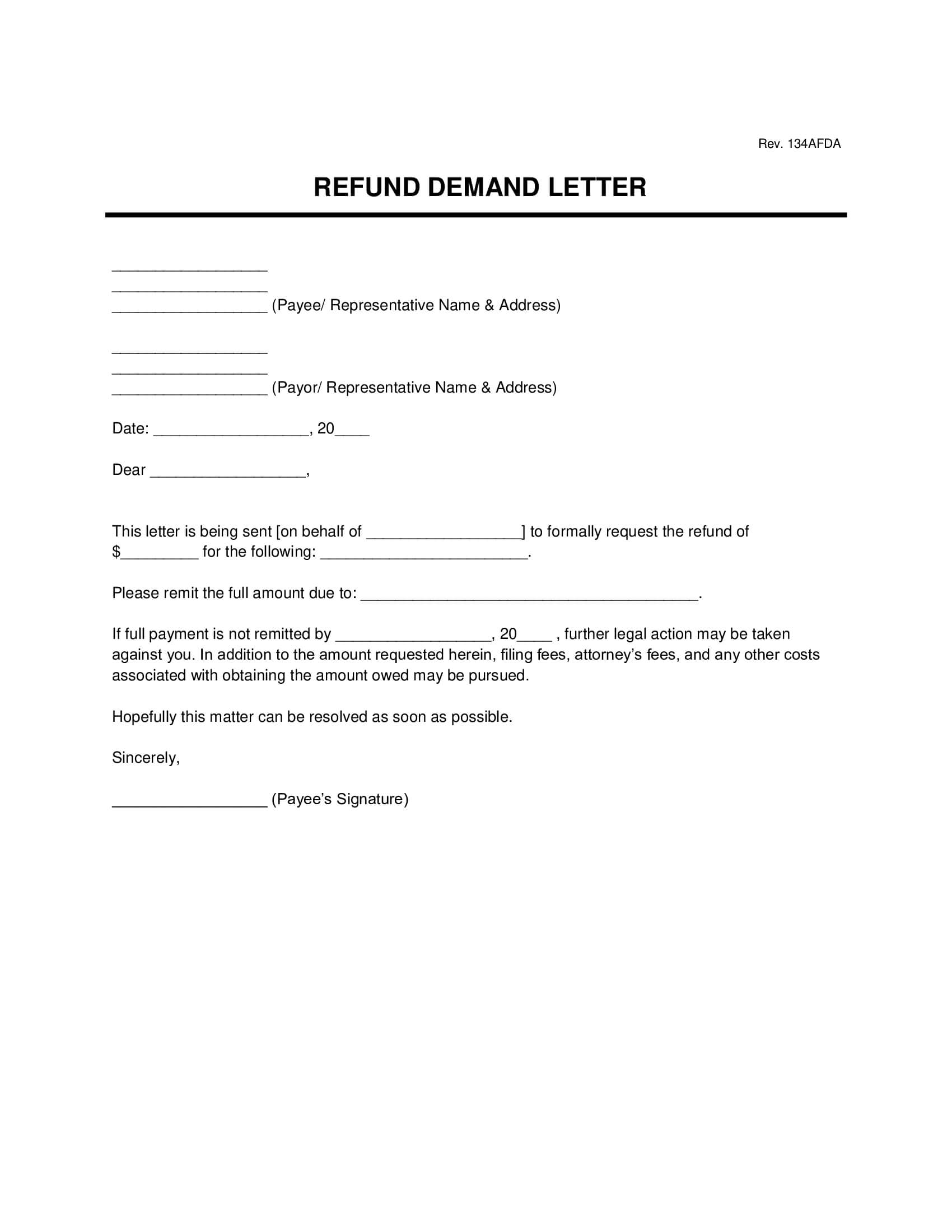 Free Refund Demand Letter Template PDF Word