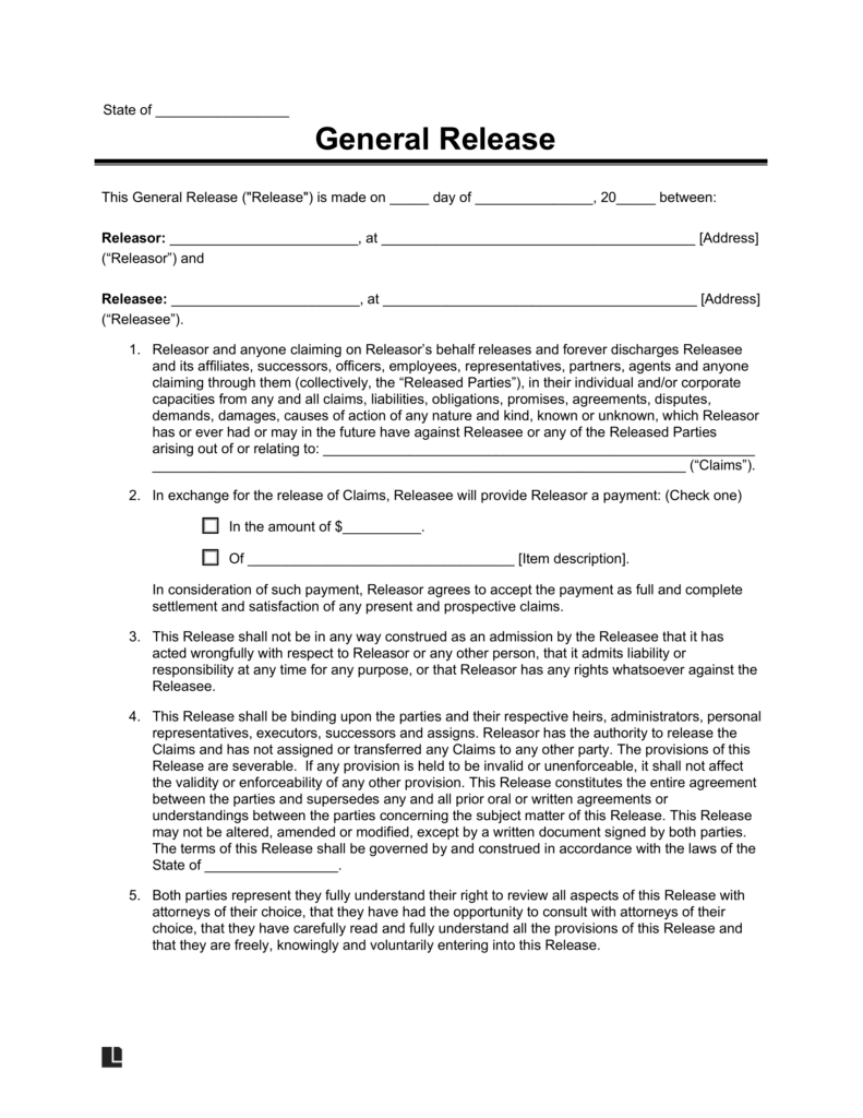 release of liability waiver template