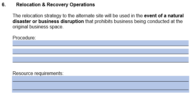 business continuity plan relocation recovery