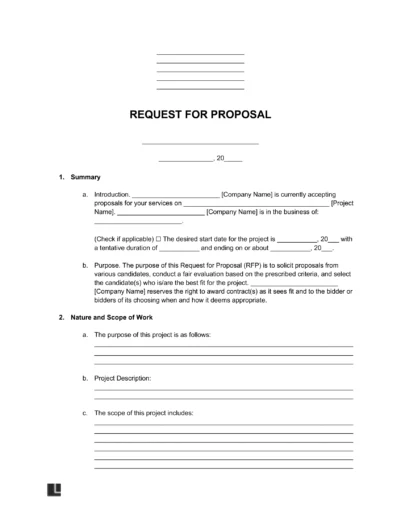 Sample of a Request for Proposal (RFP) document for businesses to choose the right vendor