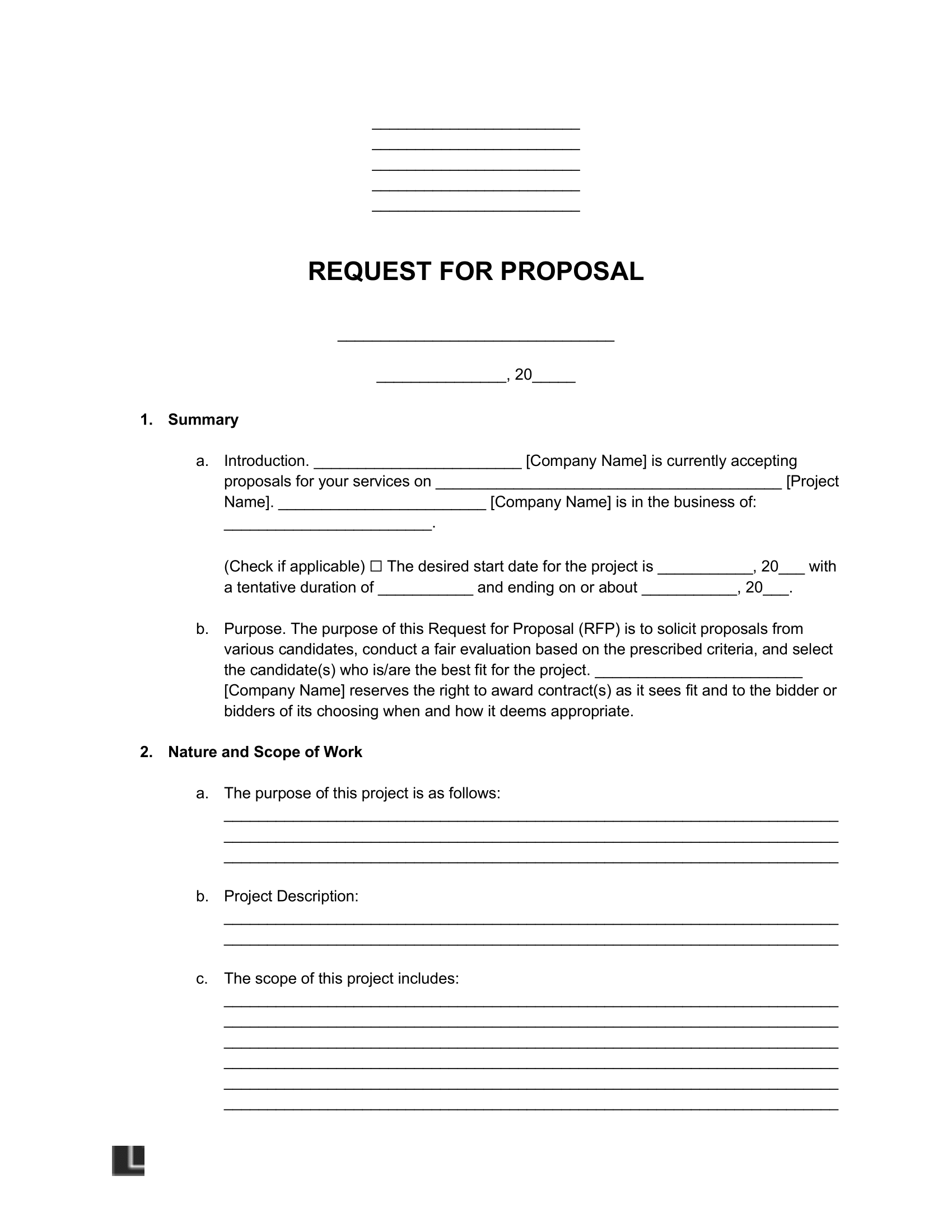 Request for Proposal (RFP) Template