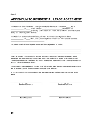 Residential Lease Agreement Addendum