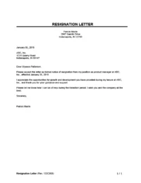 resignation letter sample