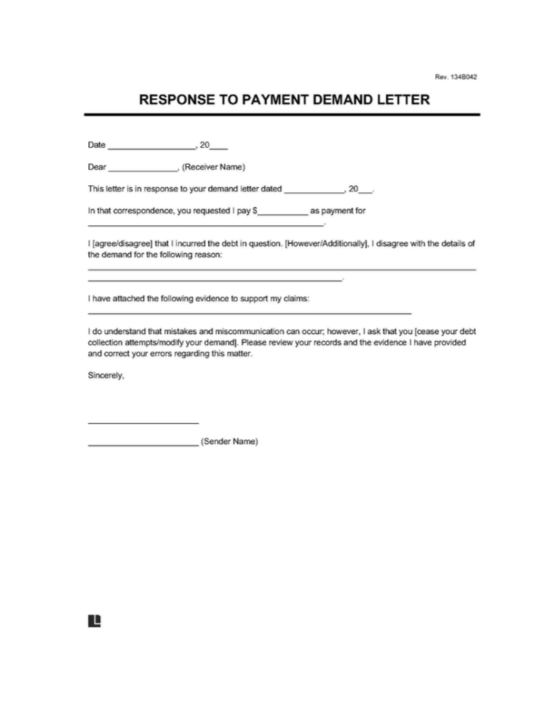 response to payment demand letter