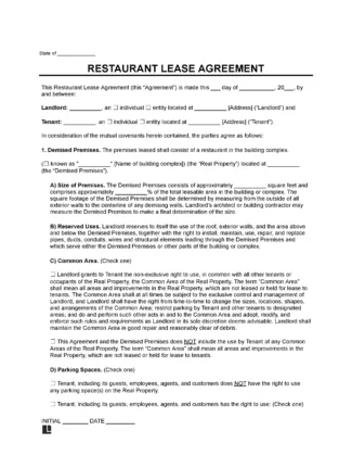 Restaurant Lease Agreement Template