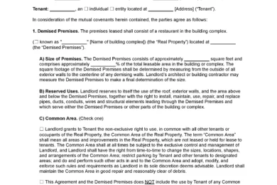 Restaurant Lease Agreement Template