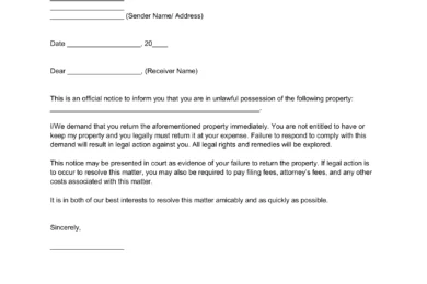 return of personal property demand letter