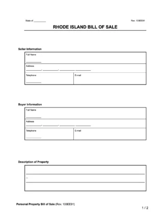 Rhode Island Bill of Sale Form