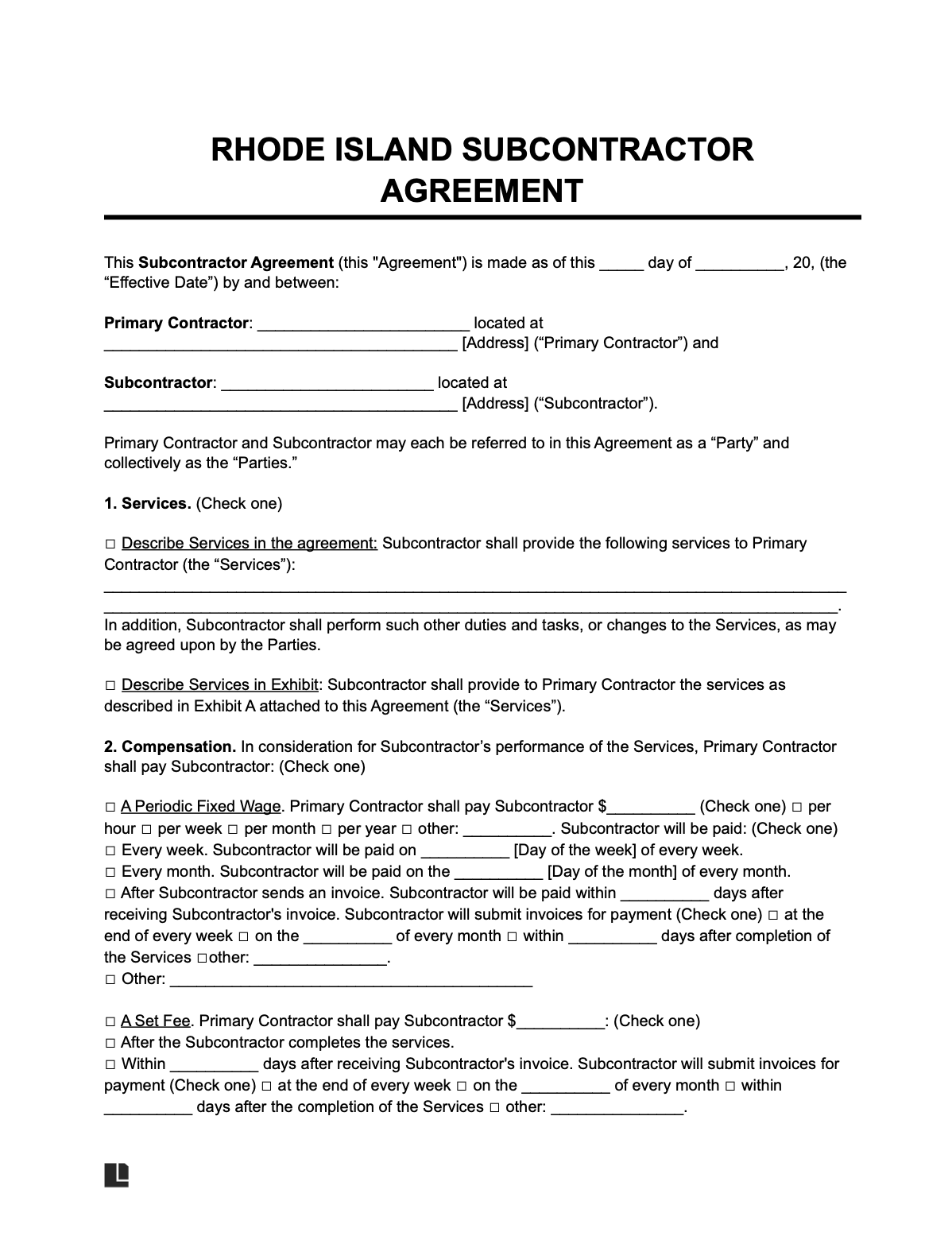 rhode island subcontractor agreement template