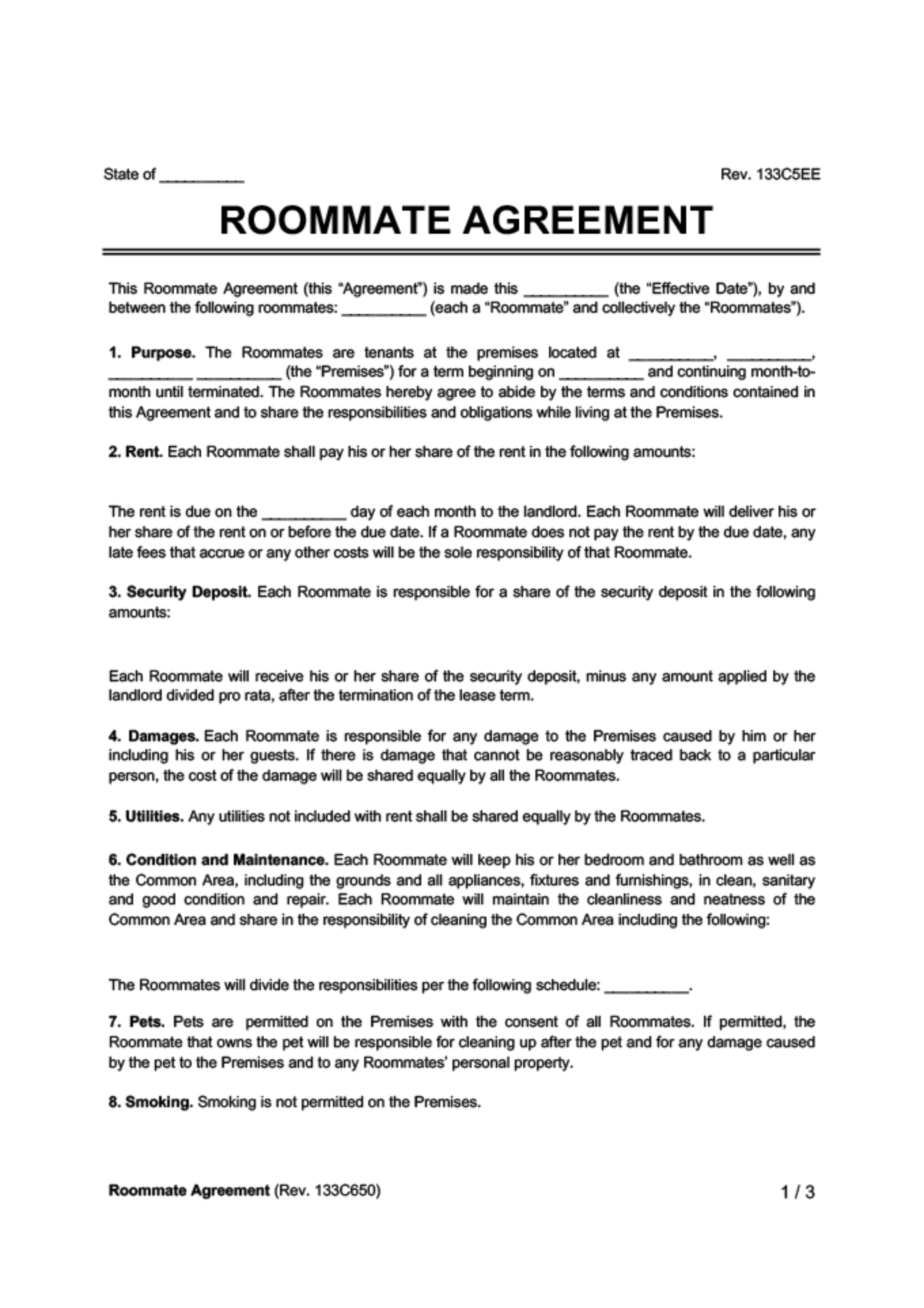 roommate agreement template