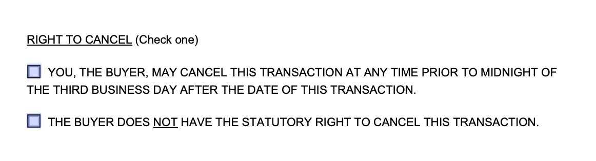 sales agreement right to cancel details
