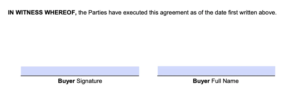 An example of where to include signatures of both parties in a sales agreement