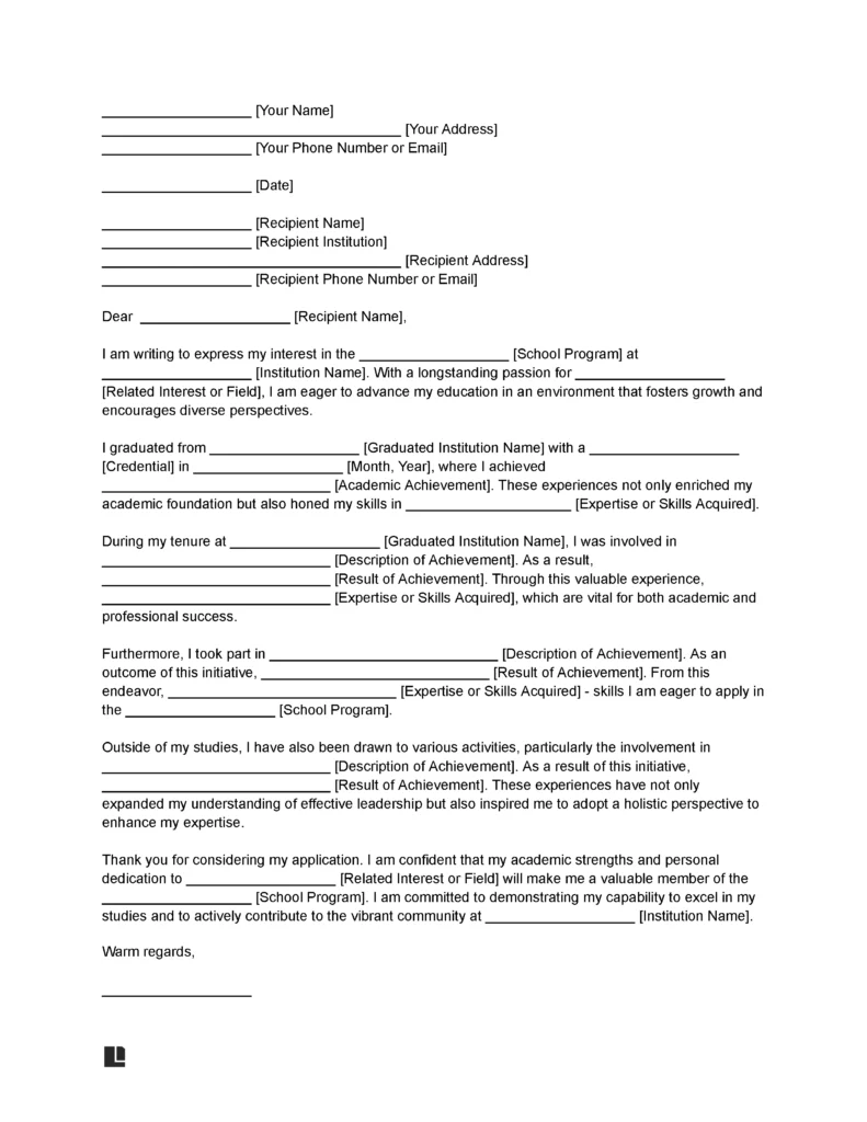 School Letter of Intent Template