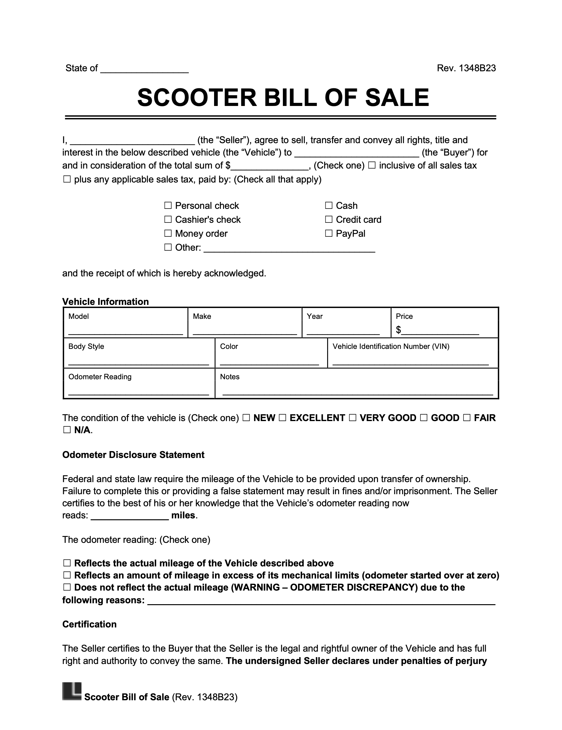 scooter bill of sale template