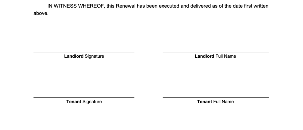 landlord and tenant signatures - lease renewal agreement 