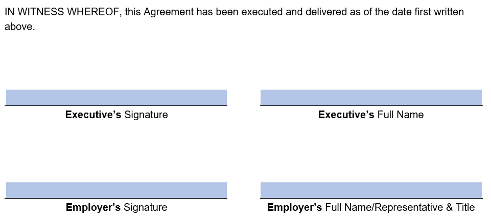An example of where to include signatures in our employment agreement template. 