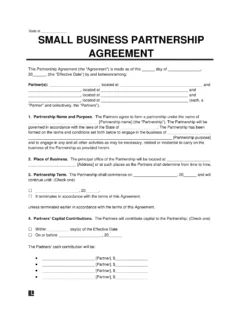 Small Business Partnership Agreement Template