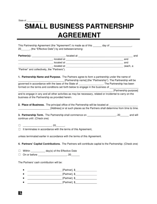 Small Business Partnership Agreement Template