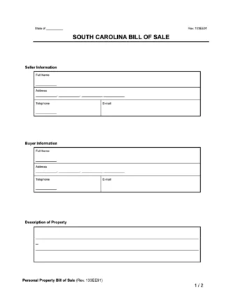 south carolina bill of sale form