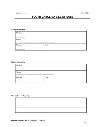 south carolina bill of sale form