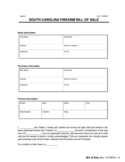 south carolina firearm bill of sale