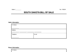 South Dakota Bill of Sale Form