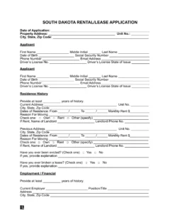 South Dakota rental application form
