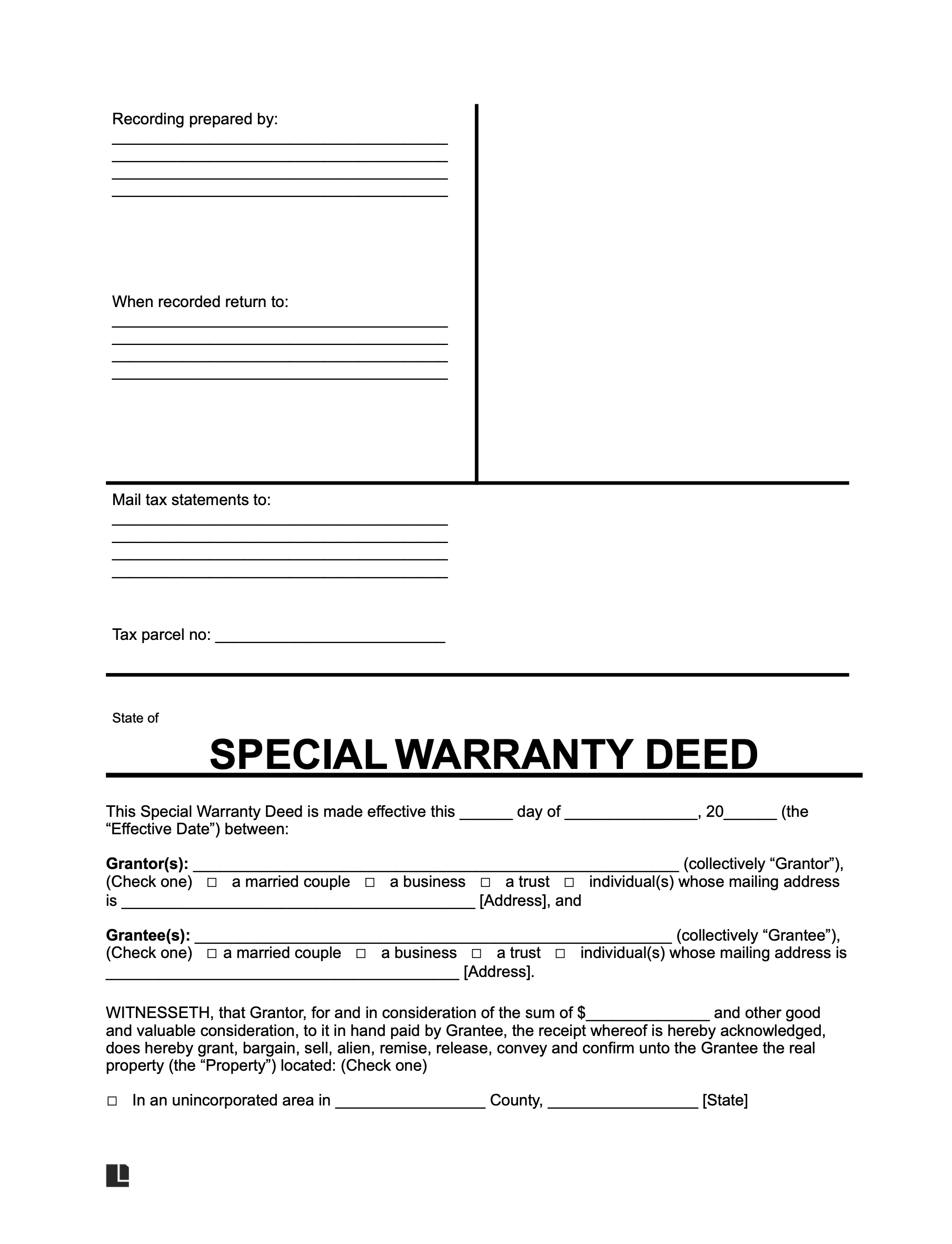 Special Warranty Deed Template