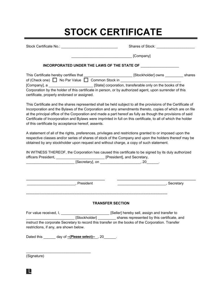 Free Stock Certificate Template | PDF & Word