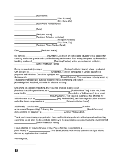 Teacher Letter of Intent Template