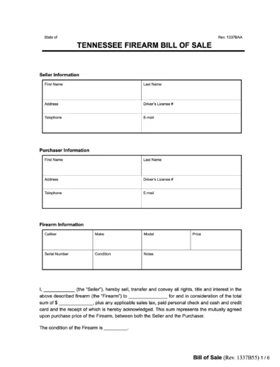 Tennessee firearm bill of sale form