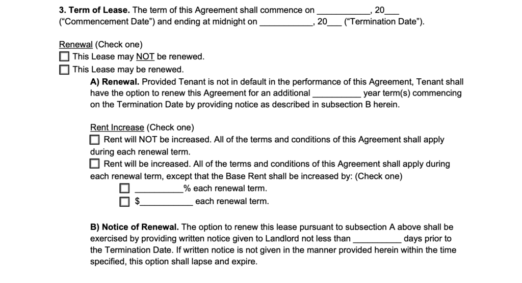 terms of lease - renewal