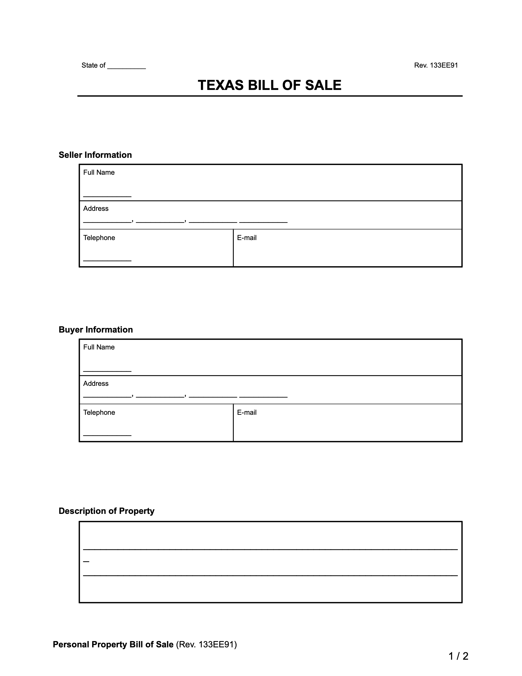 texas bill of sale sample