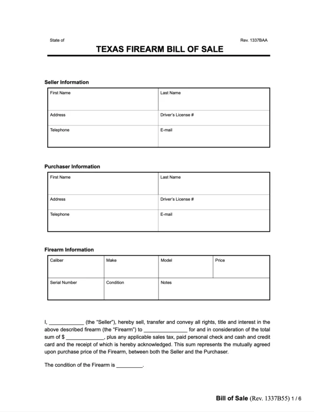Texas firearm bill of sale form