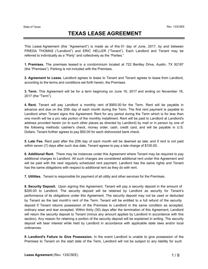 Rental Agreement Texas Template