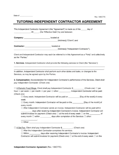 tutoring contract template