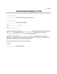 unpaid wages demand letter
