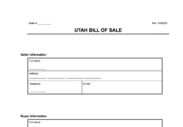 Utah Bill of Sale Form